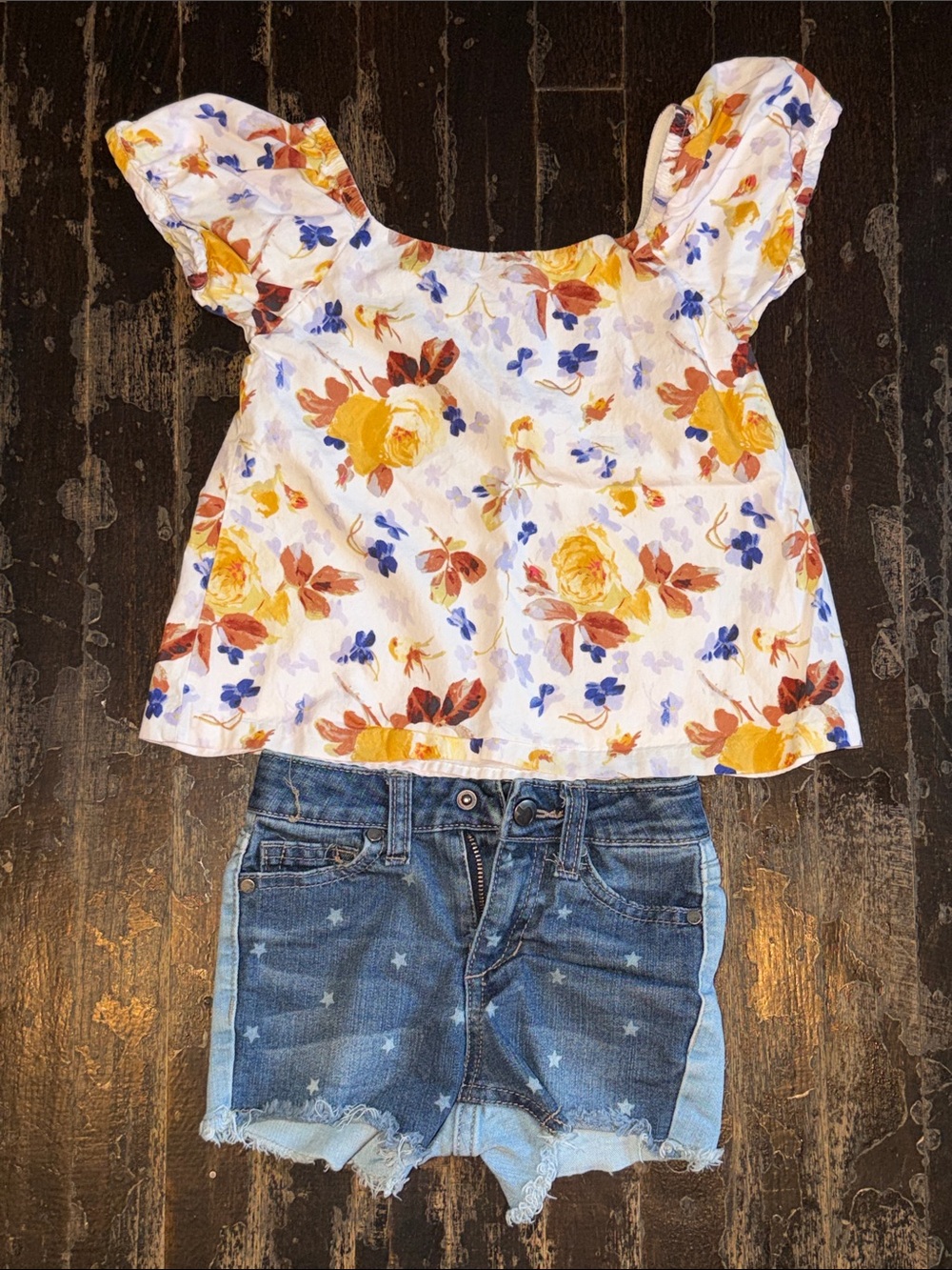Janie and Jack White Floral Puff-Sleeve Top with Yellow & Blue Flowers